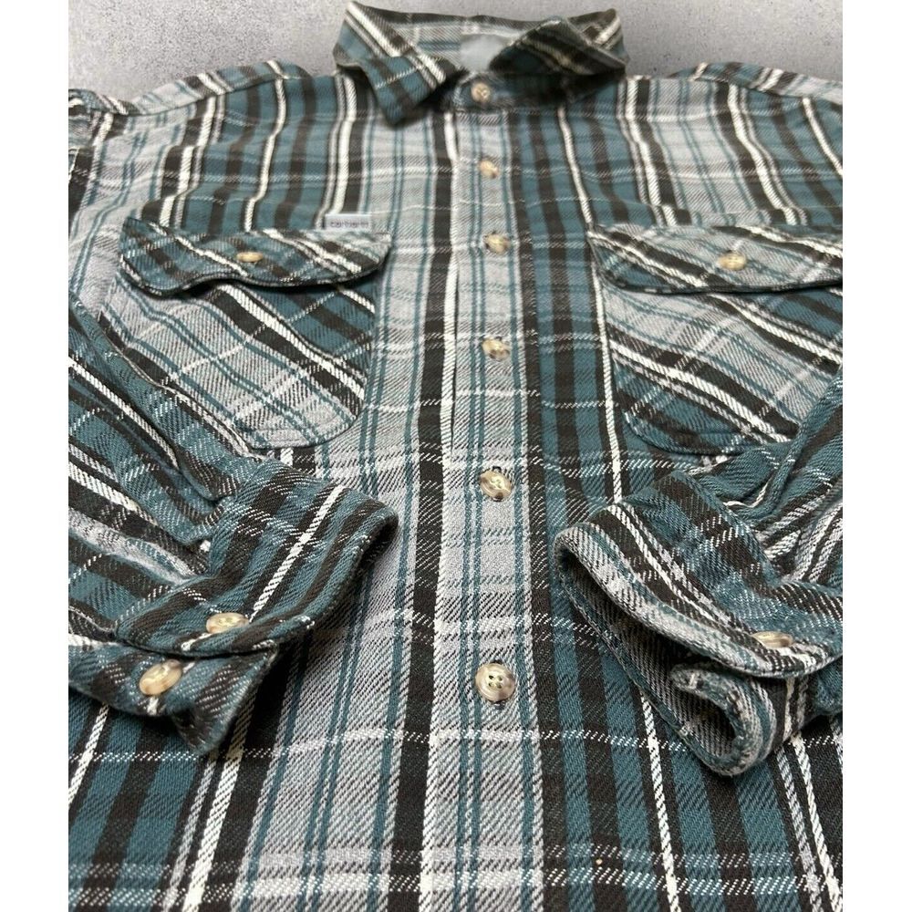 Vtg Carhartt Flannel Shirt Mens FITS 2XL Rugged Outdoor Green Y2K 90's - Picture 2 of 8